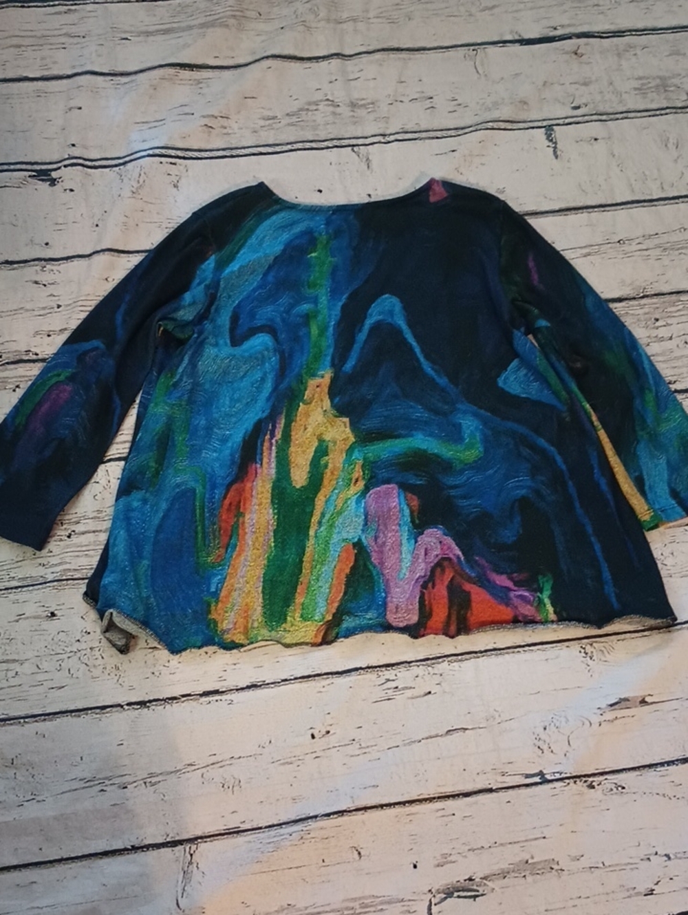 Jess & Jane Green Blue Oil Painting Look Tunic Top L Art To Wear - Picture 6 of 7